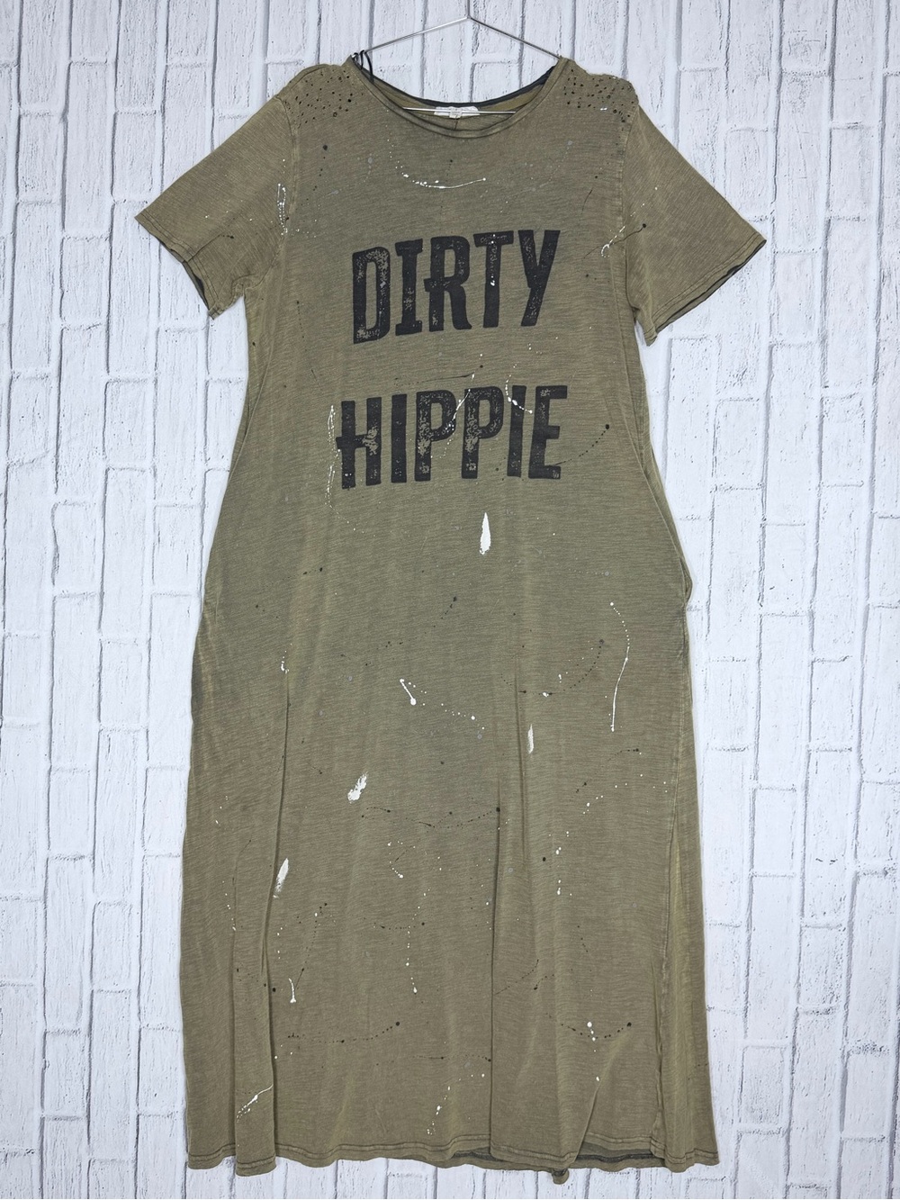 🫒 Blue Velvet 100% COTTON Dirty Hippie Olive Graphic T-Shirt Maxi Dress S NWT